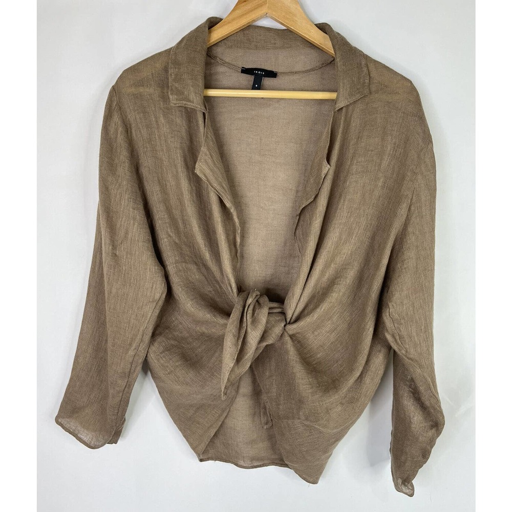 TROIS The Label Goff Top Tie Front 100% Linen Size 0